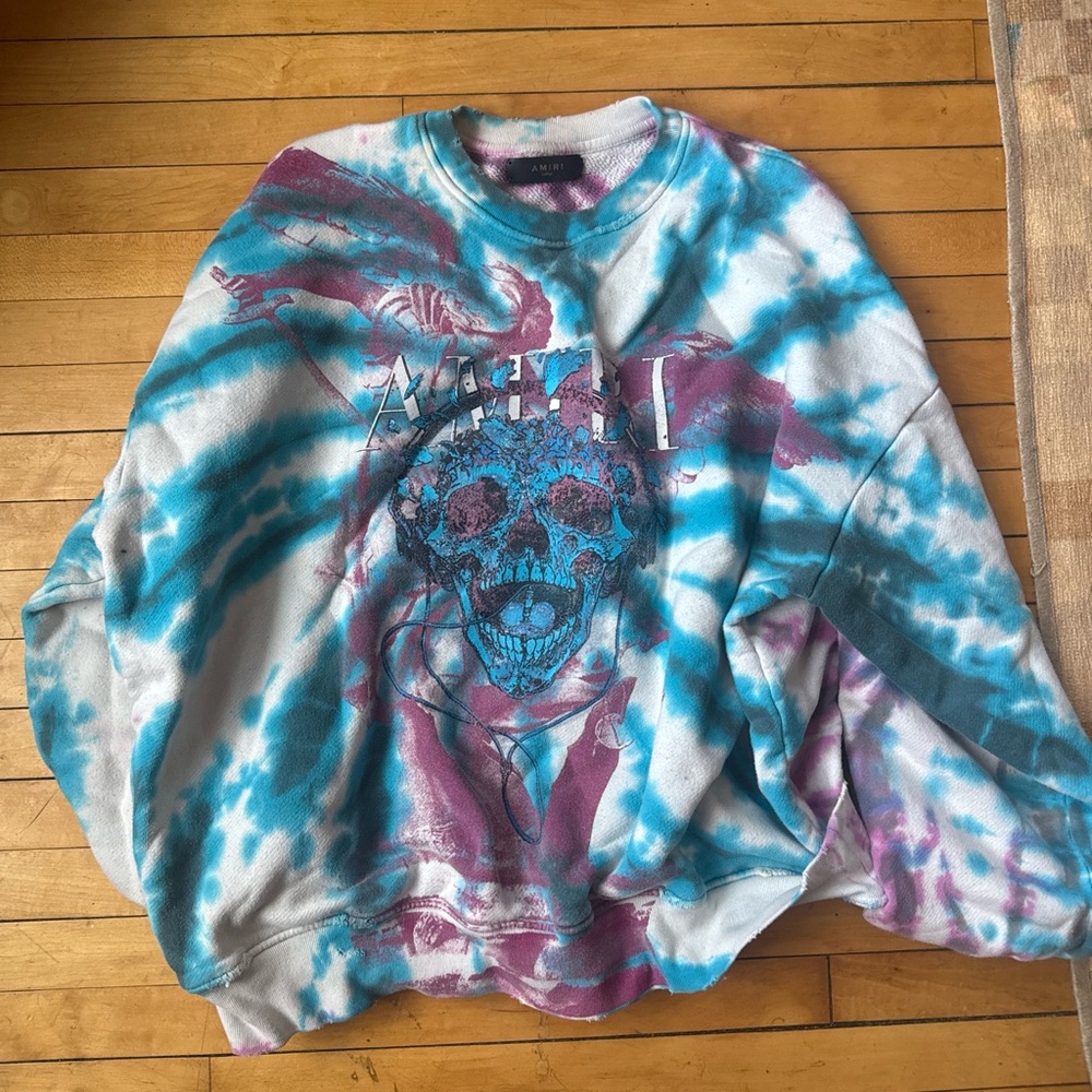 AMIRI Blue and Purple Tie-Dye Skull Sweater
